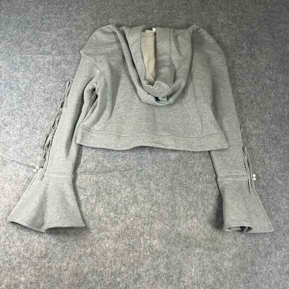 Jonathan Simkhai Hoodie XS Crop Sweatshirt Grey Bow Tie Detail Bell Sleeve Flaw - Picture 8 of 12